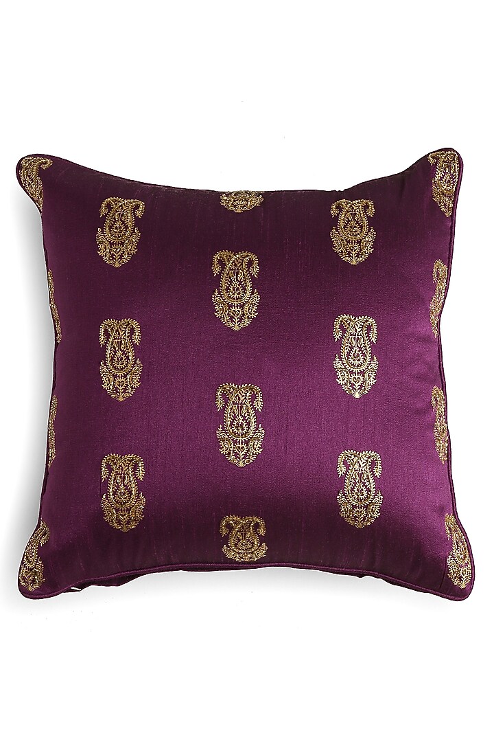 Deep Purple Polyester Printed & Embroidered Cushion Covers (Set of 2) by Amoliconcepts at Pernia's Pop Up Shop