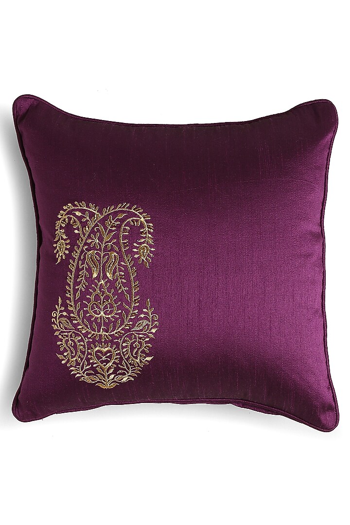 Deep Purple Polyester Printed & Embroidered Cushion Covers (Set of 2) by Amoliconcepts at Pernia's Pop Up Shop