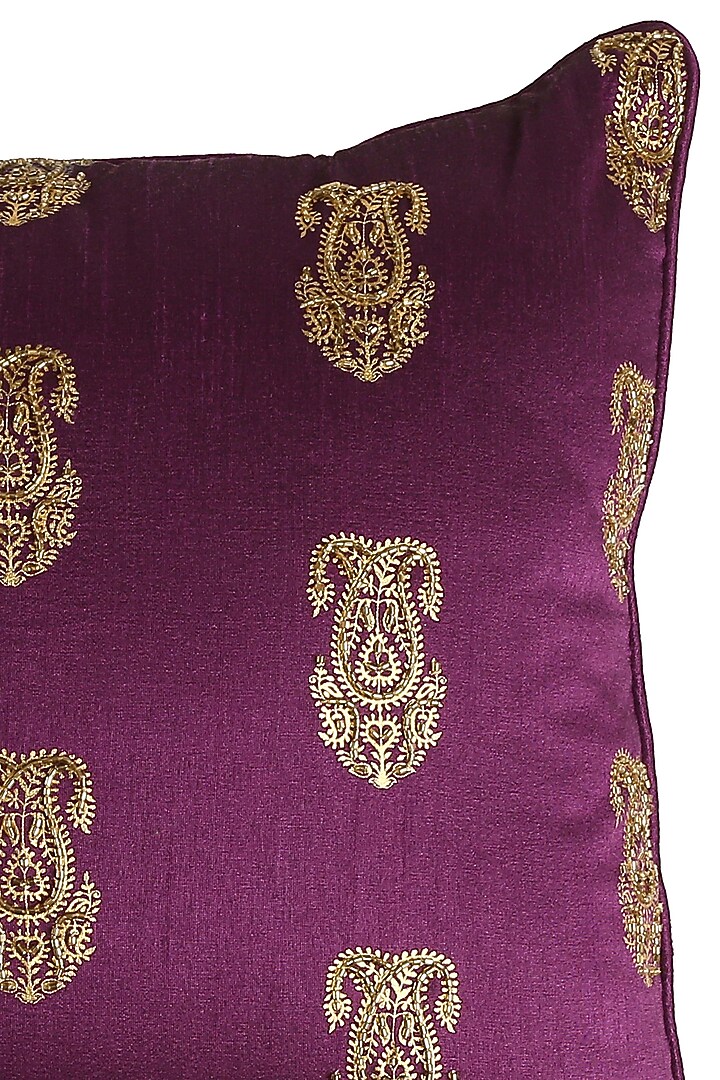 Deep Purple Polyester Printed & Embroidered Cushion Covers (Set of 2) by Amoliconcepts at Pernia's Pop Up Shop