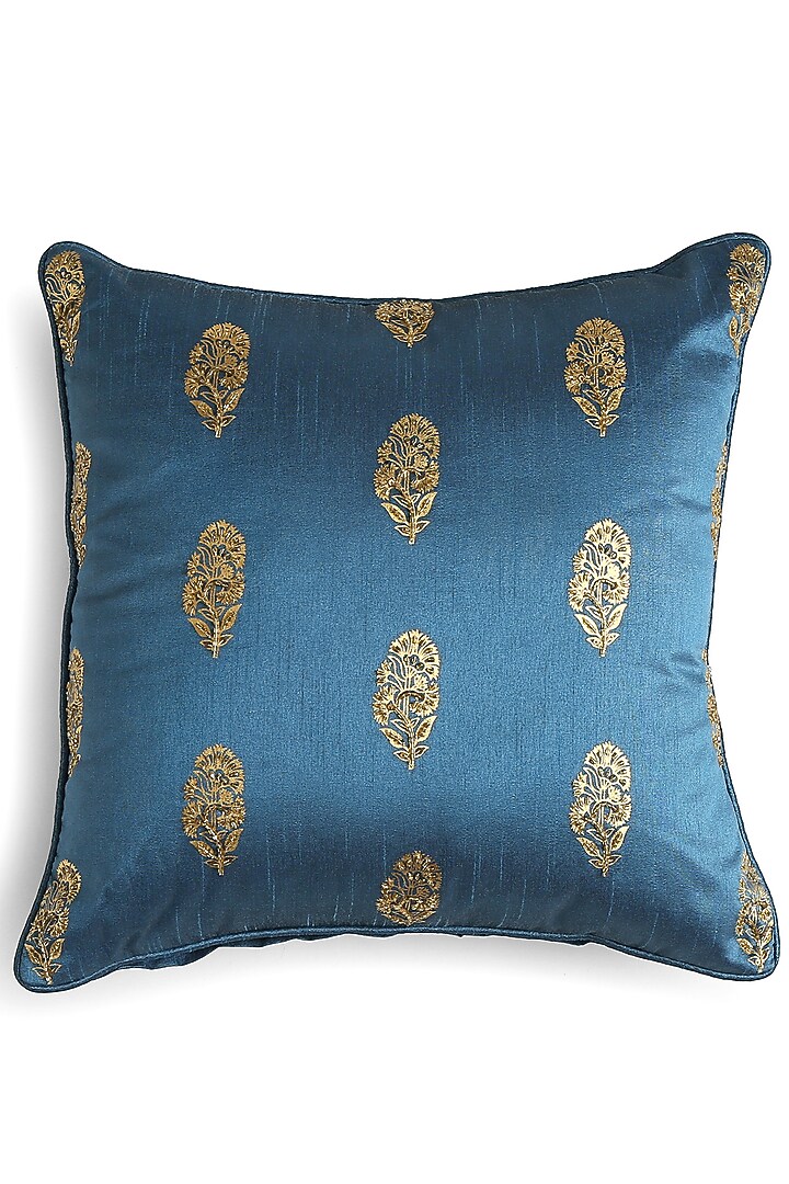 Blue Polyester Printed & Embroidered Cushion Covers (Set of 2) by Amoliconcepts at Pernia's Pop Up Shop