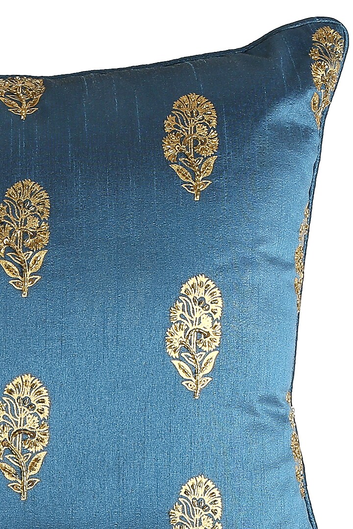 Blue Polyester Printed & Embroidered Cushion Covers (Set of 2) by Amoliconcepts at Pernia's Pop Up Shop