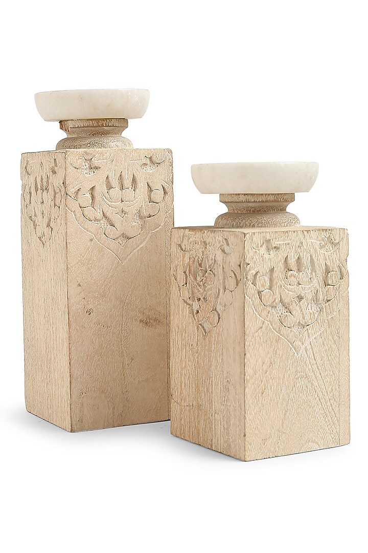 White Marble Handcarved Candle Holders (Set of 2) by Amoliconcepts at Pernia's Pop Up Shop