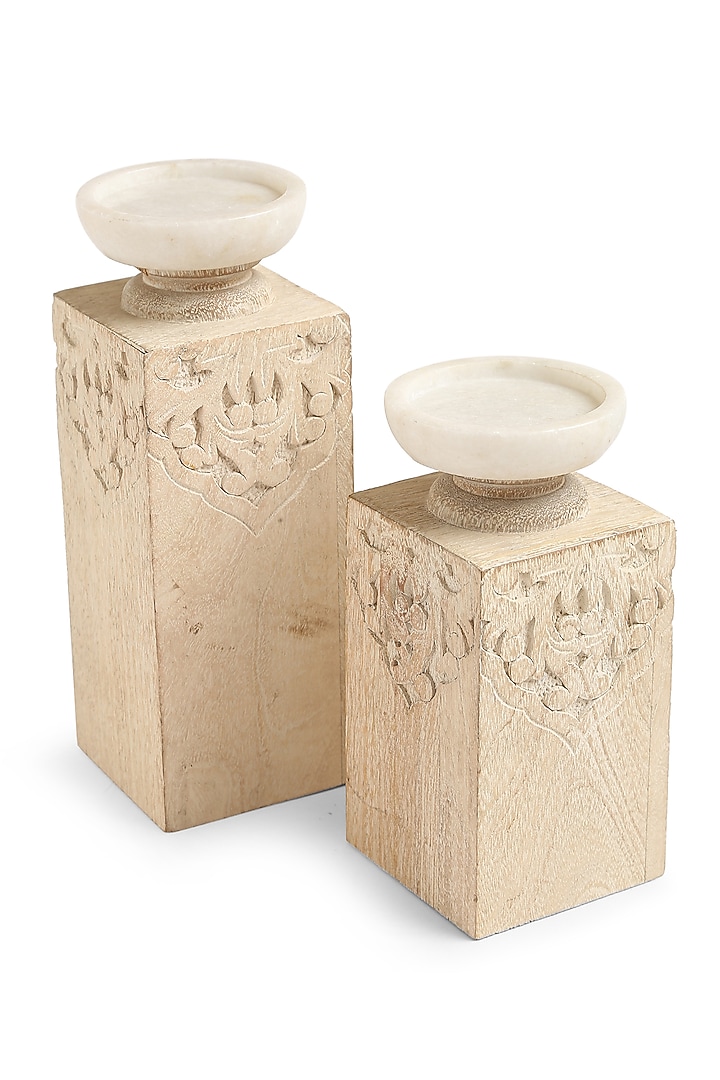 White Marble Handcarved Candle Holders (Set of 2) by Amoliconcepts at Pernia's Pop Up Shop