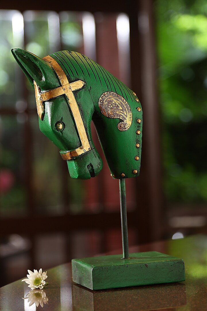 Green Wooden Table Decor Horse by Amoliconcepts