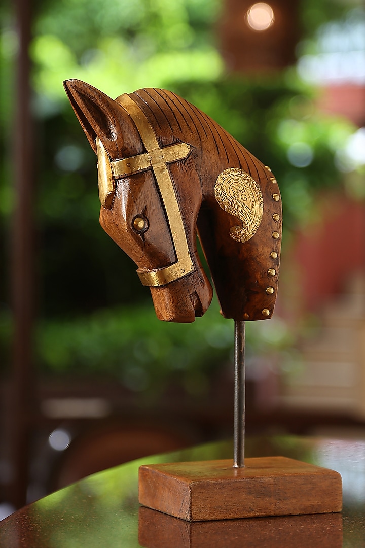 Brown Wooden Table Decor Horse by Amoliconcepts