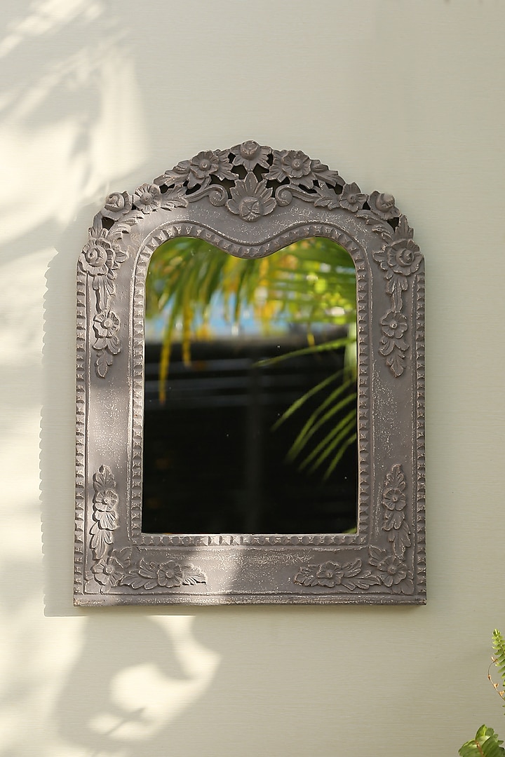 Grey MDF Handcrafted Mirror by Amoliconcepts
