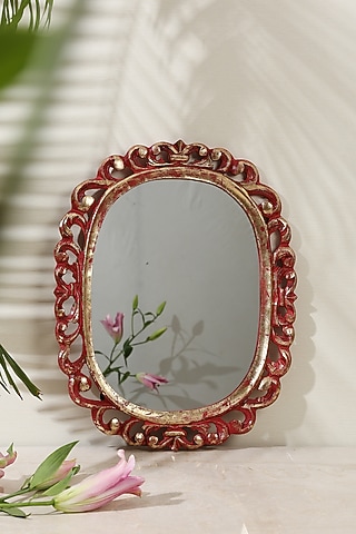 Red & Gold MDF Decorative Wall Mirror by Amoliconcepts