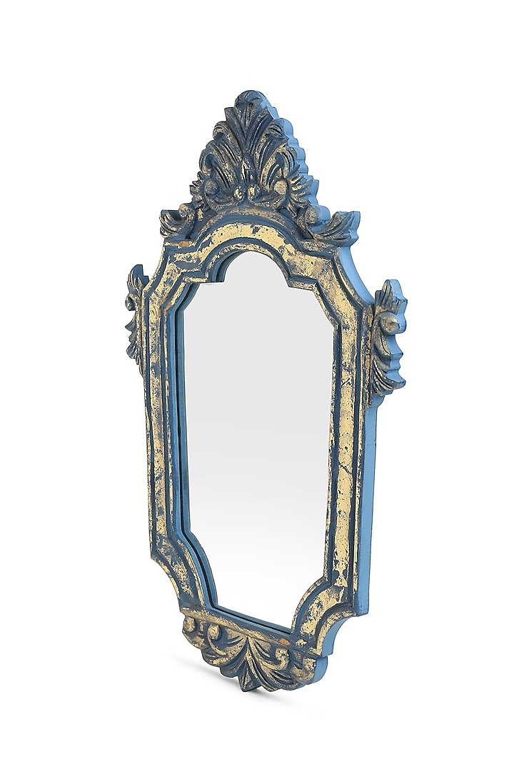 Blue & Gold MDF Decorative Wall Mirror by Amoliconcepts