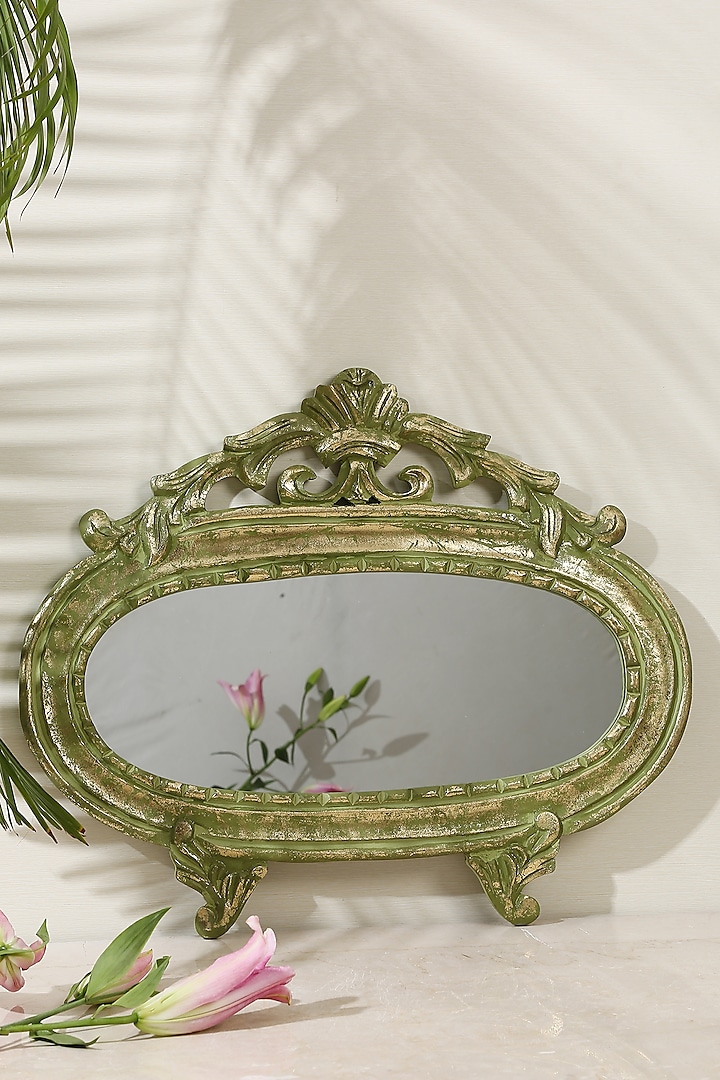 Green & Gold MDF Decorative Wall Mirror by Amoliconcepts