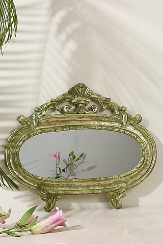 Green & Gold MDF Decorative Wall Mirror by Amoliconcepts