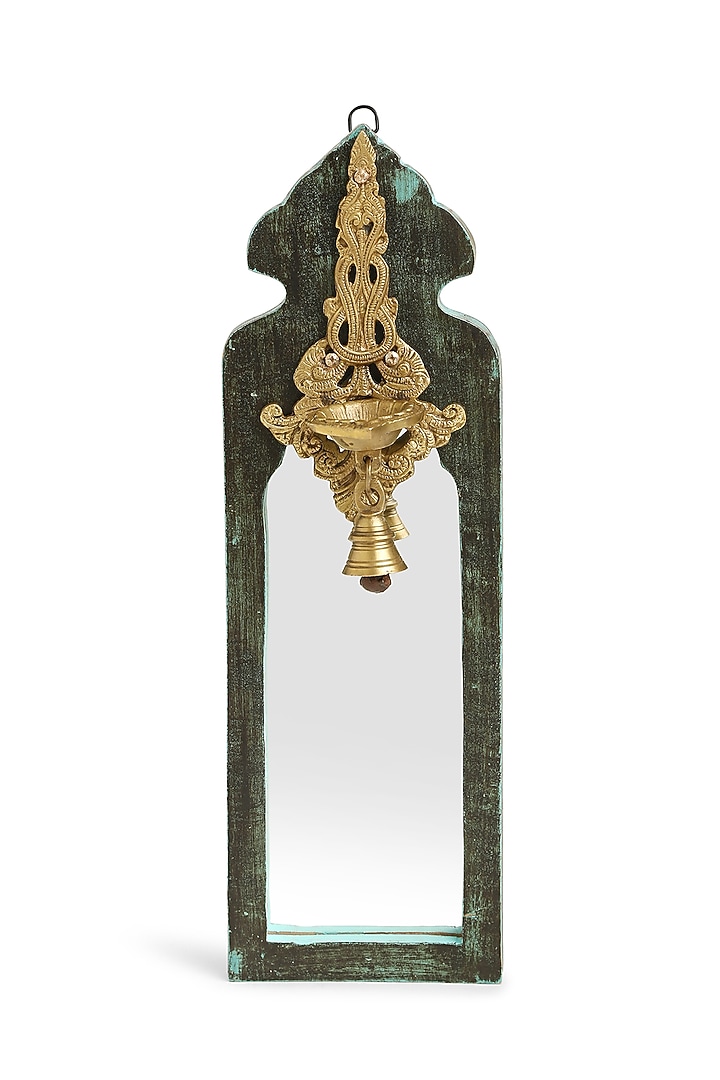 Green & Antique Gold Handcrafted Mango Wood Mirror by Amoliconcepts at Pernia's Pop Up Shop