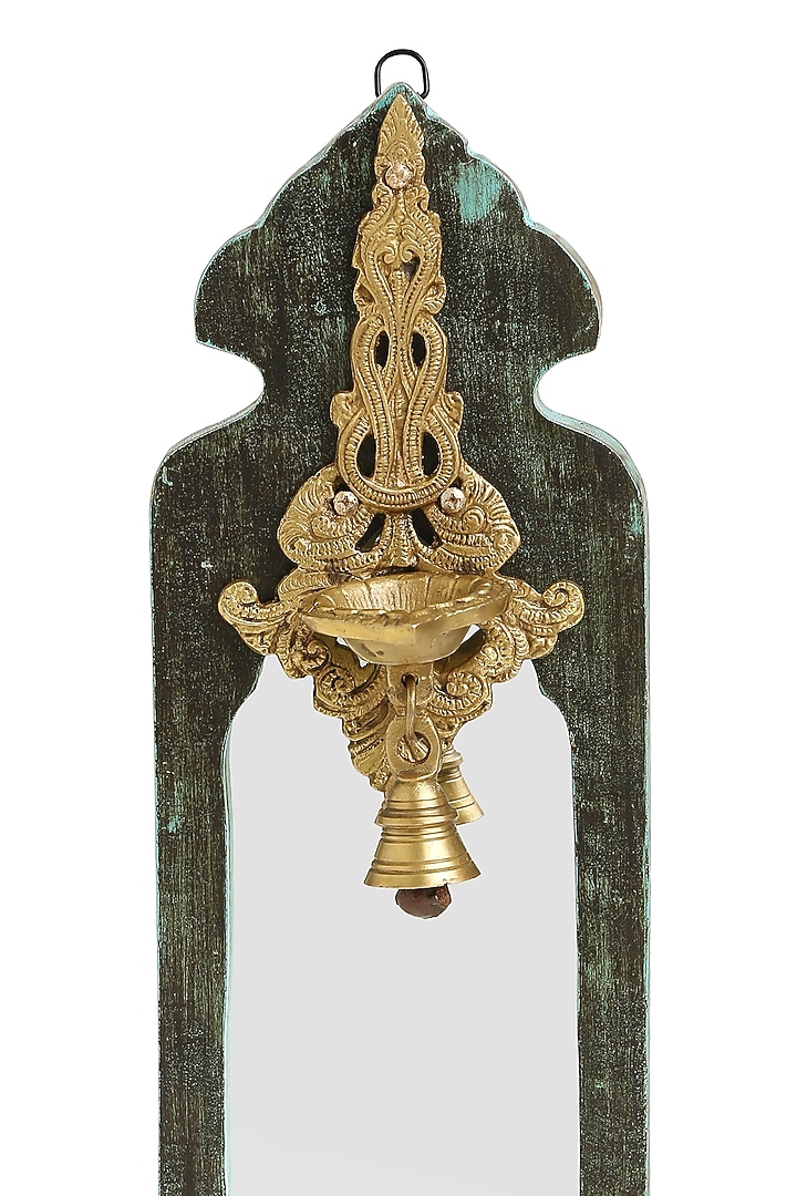 Green & Antique Gold Handcrafted Mango Wood Mirror by Amoliconcepts at Pernia's Pop Up Shop