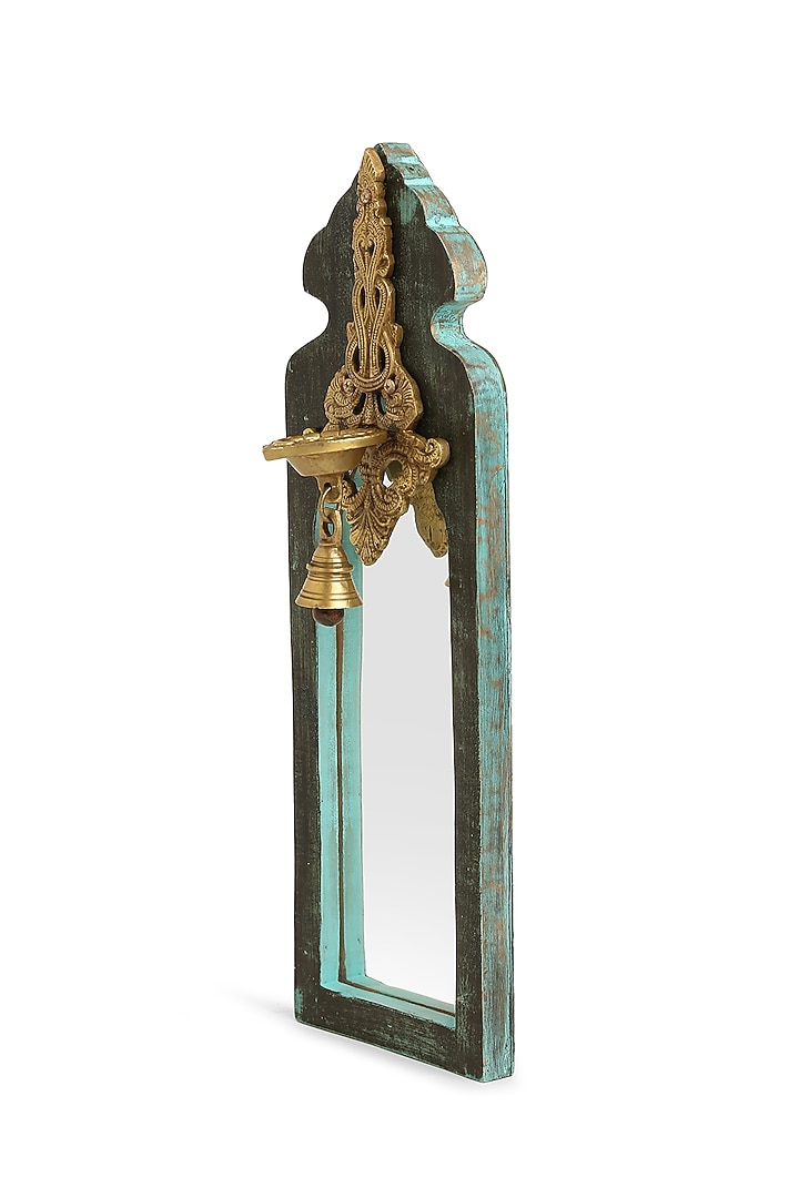 Green & Antique Gold Handcrafted Mango Wood Mirror by Amoliconcepts at Pernia's Pop Up Shop