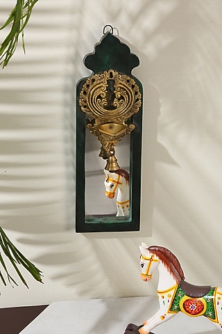 Green & Antique Gold Handcrafted Mango Wood Mirror by Amoliconcepts