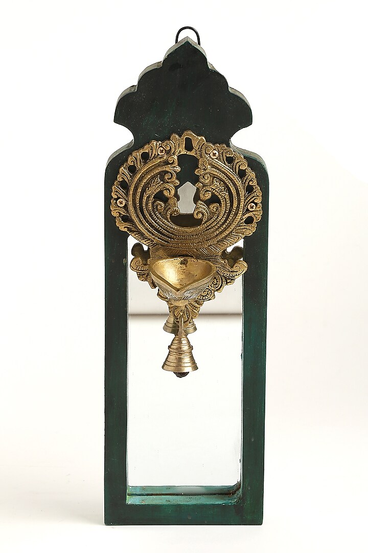 Green & Antique Gold Handcrafted Mango Wood Mirror by Amoliconcepts at Pernia's Pop Up Shop