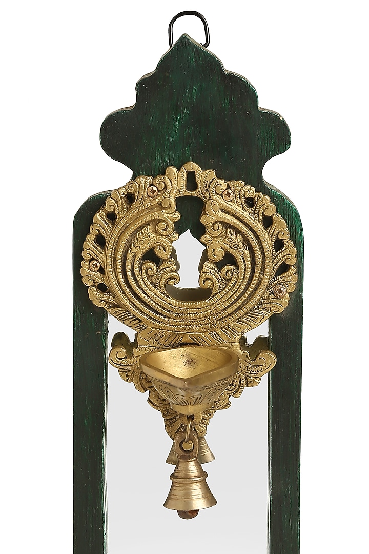 Green & Antique Gold Handcrafted Mango Wood Mirror by Amoliconcepts at Pernia's Pop Up Shop
