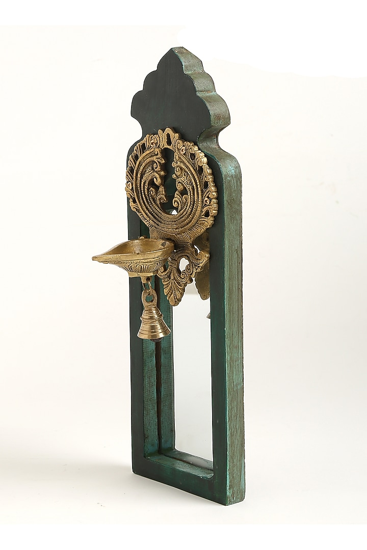 Green & Antique Gold Handcrafted Mango Wood Mirror by Amoliconcepts at Pernia's Pop Up Shop