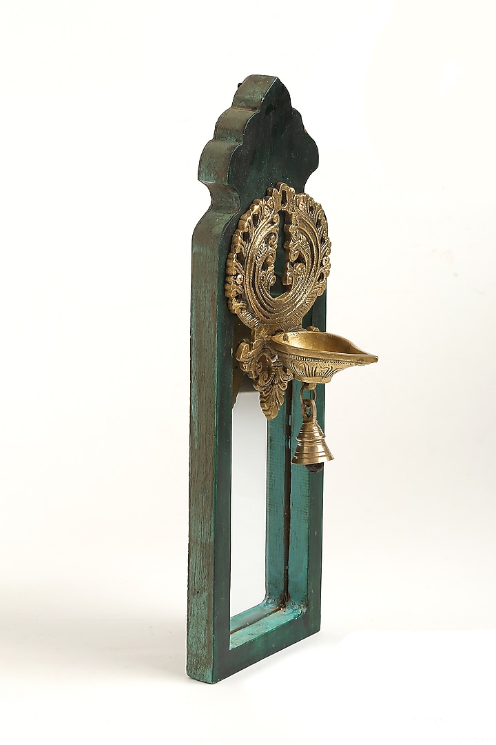 Green & Antique Gold Handcrafted Mango Wood Mirror by Amoliconcepts at Pernia's Pop Up Shop