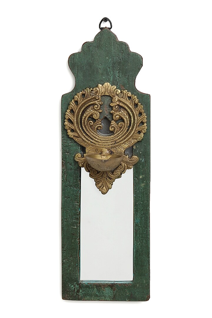 Green & Antique Gold Handcrafted Mango Wood Mirror by Amoliconcepts at Pernia's Pop Up Shop