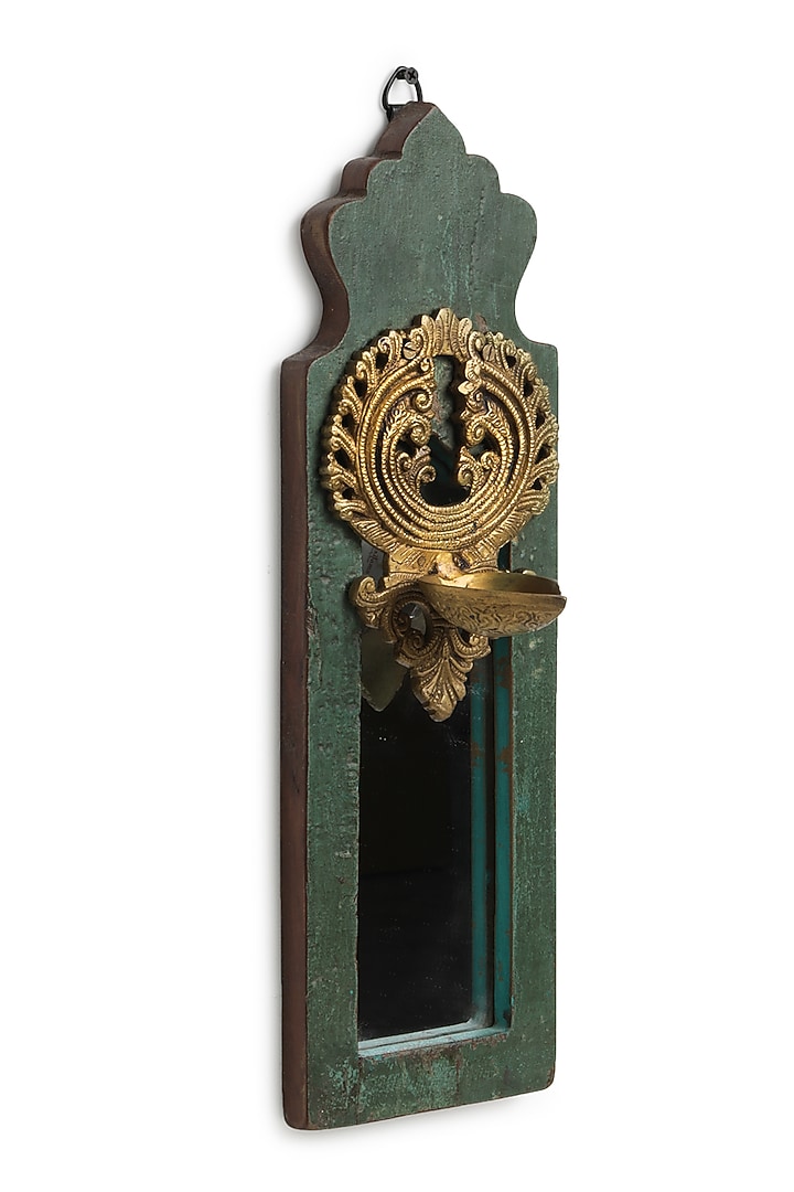 Green & Antique Gold Handcrafted Mango Wood Mirror by Amoliconcepts at Pernia's Pop Up Shop