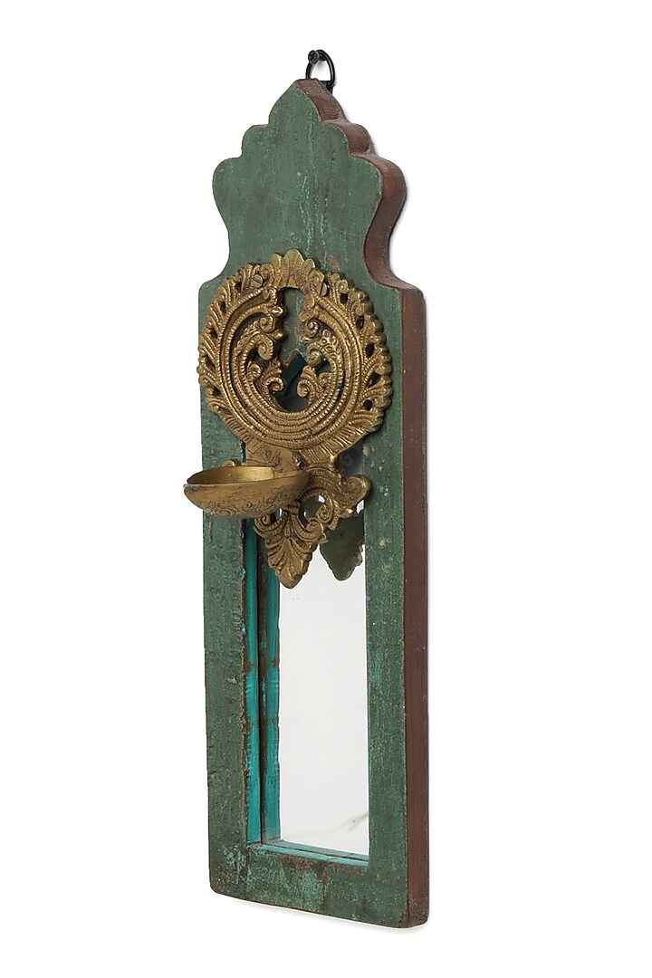 Green & Antique Gold Handcrafted Mango Wood Mirror by Amoliconcepts at Pernia's Pop Up Shop
