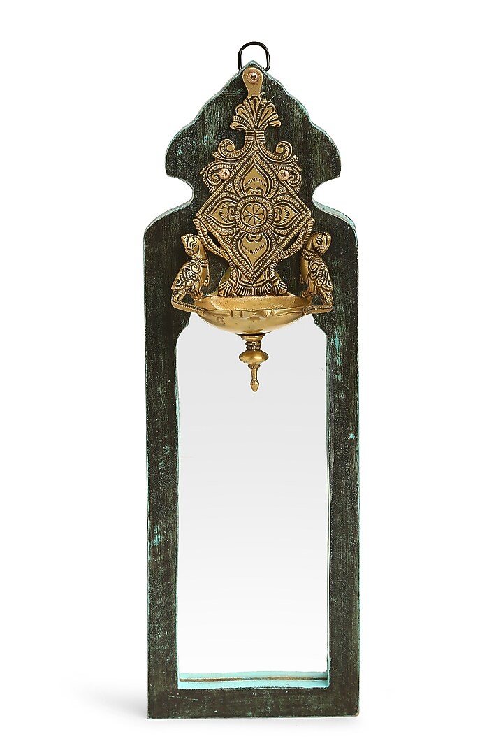 Green & Antique Gold Handcrafted Mango Wood Mirror by Amoliconcepts at Pernia's Pop Up Shop