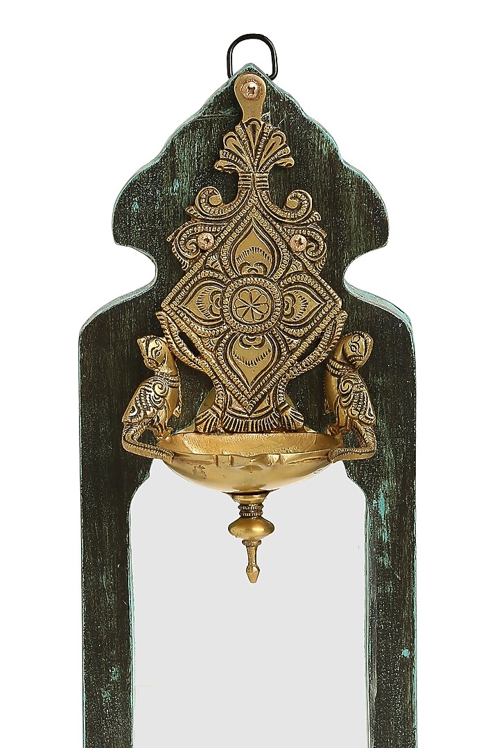 Green & Antique Gold Handcrafted Mango Wood Mirror by Amoliconcepts at Pernia's Pop Up Shop