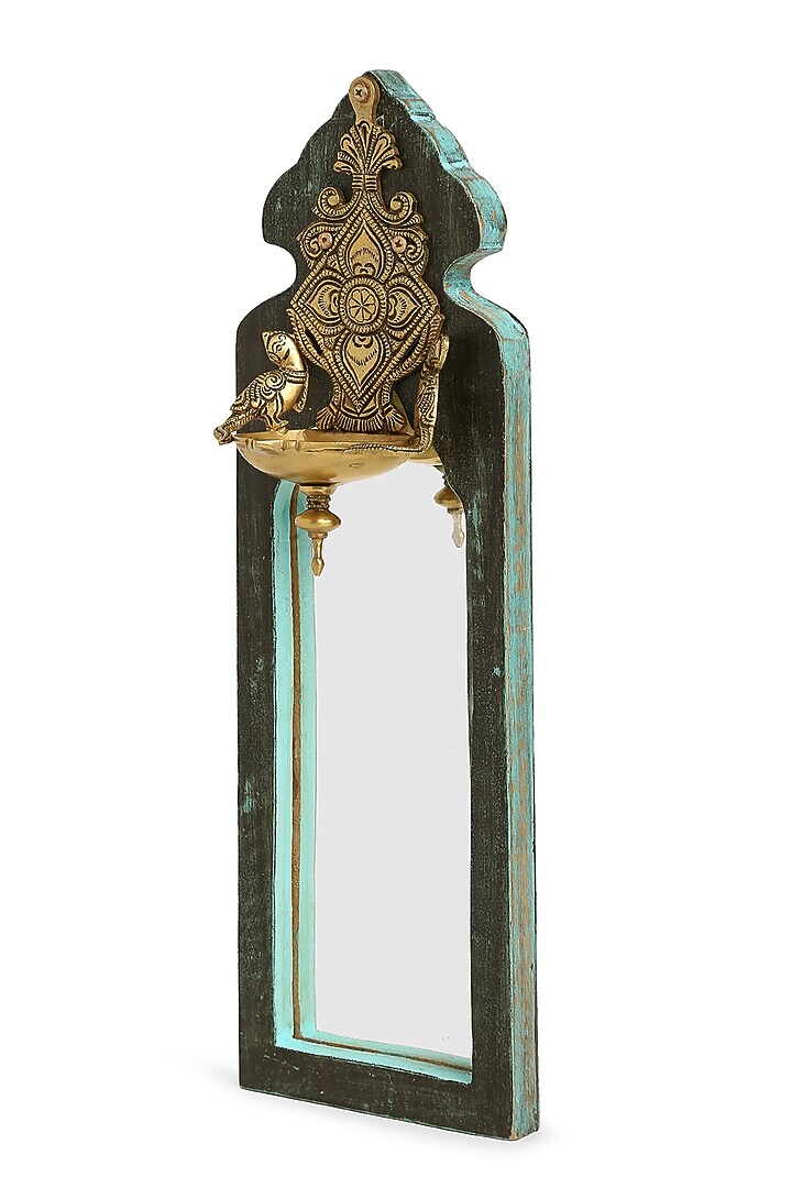 Green & Antique Gold Handcrafted Mango Wood Mirror by Amoliconcepts at Pernia's Pop Up Shop
