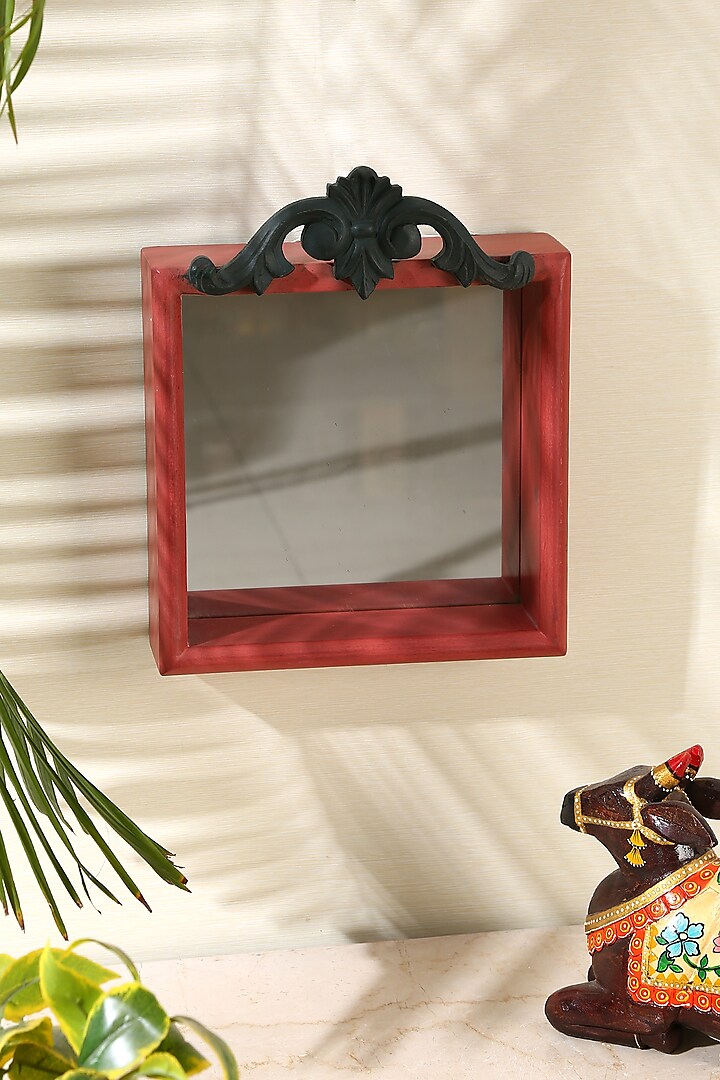 Red & Blue Handcrafted Mango Wood Mirror by Amoliconcepts