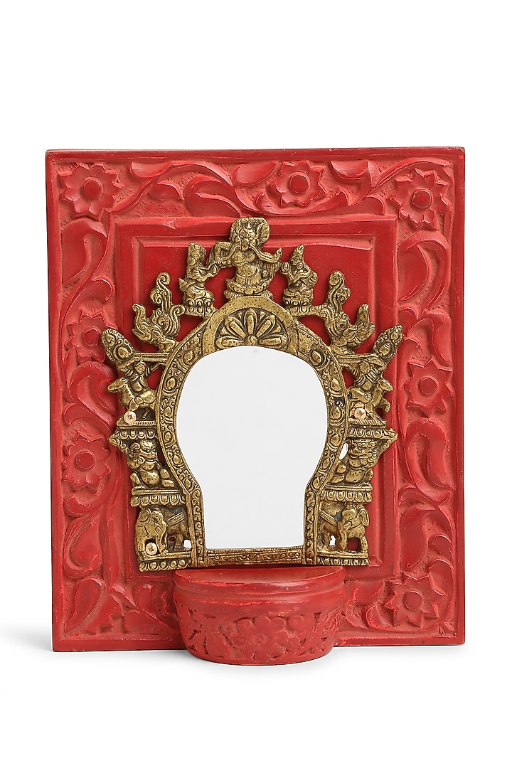 Coral Red & Antique Gold Mango Wood Rustic Mirror by Amoliconcepts at Pernia's Pop Up Shop