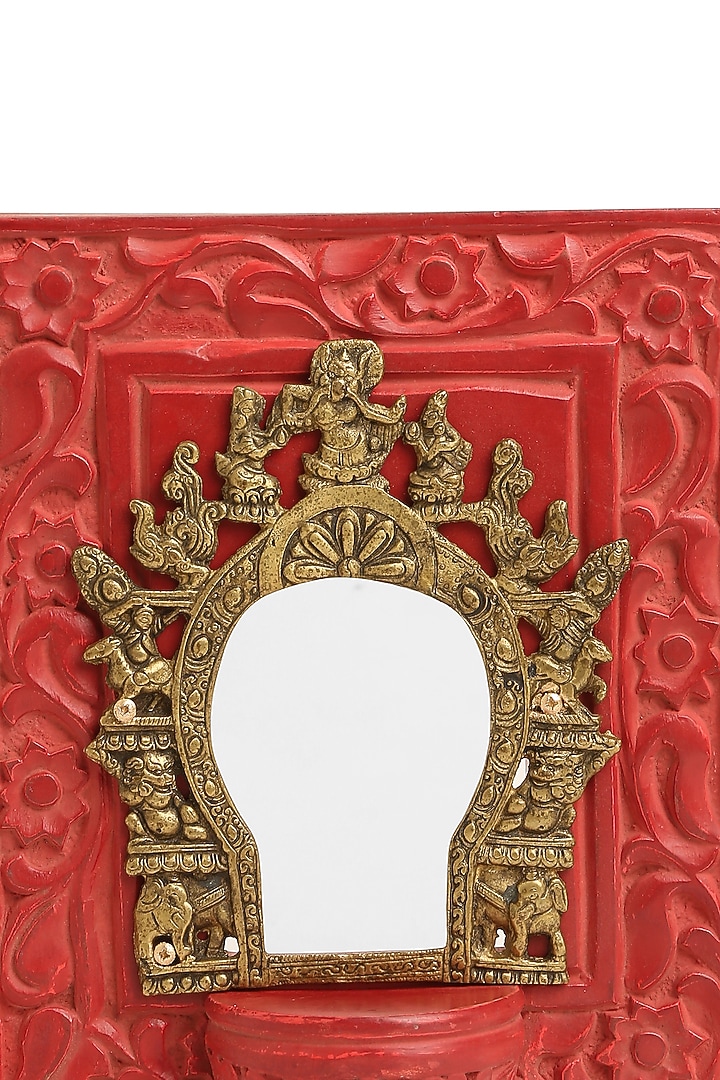 Coral Red & Antique Gold Mango Wood Rustic Mirror by Amoliconcepts at Pernia's Pop Up Shop