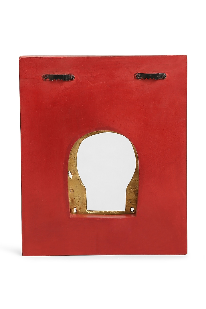 Coral Red & Antique Gold Mango Wood Rustic Mirror by Amoliconcepts at Pernia's Pop Up Shop