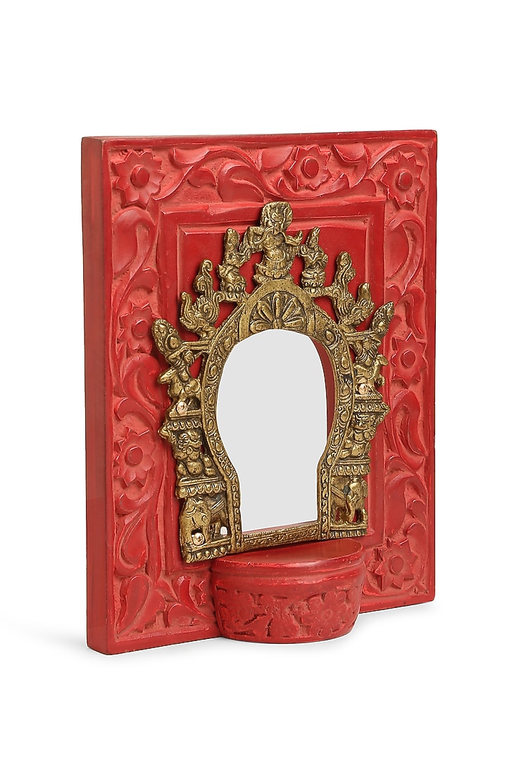 Coral Red & Antique Gold Mango Wood Rustic Mirror by Amoliconcepts at Pernia's Pop Up Shop