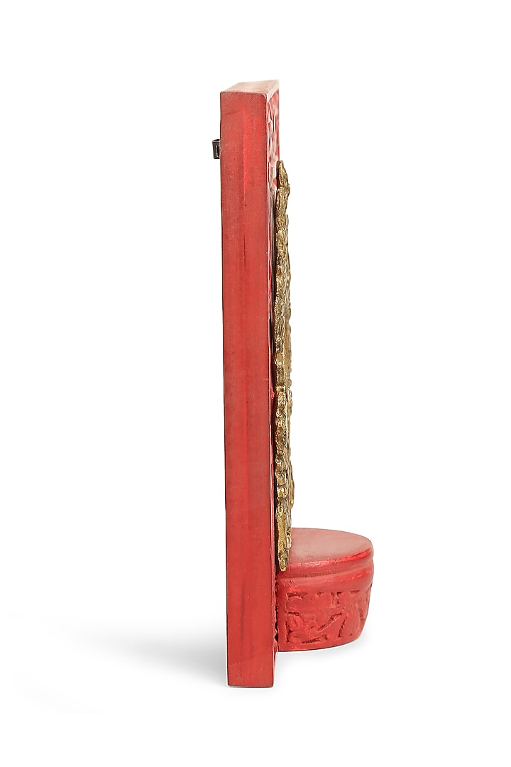 Coral Red & Antique Gold Mango Wood Rustic Mirror by Amoliconcepts at Pernia's Pop Up Shop