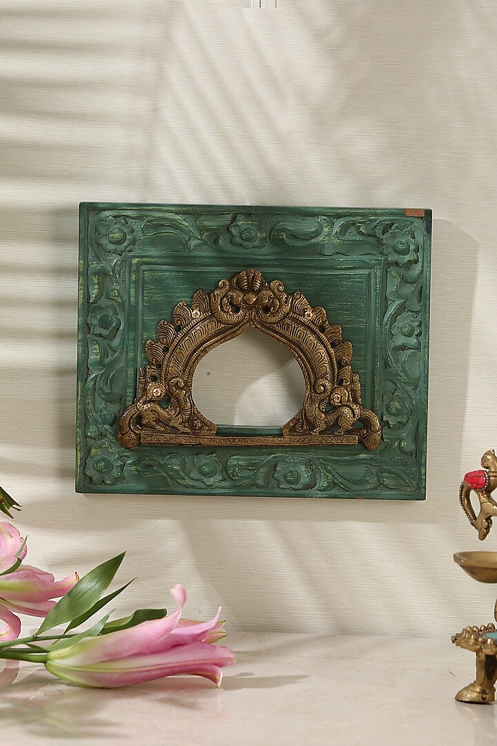 Olive Green & Antique Gold Mango Wood Rustic Mirror by Amoliconcepts