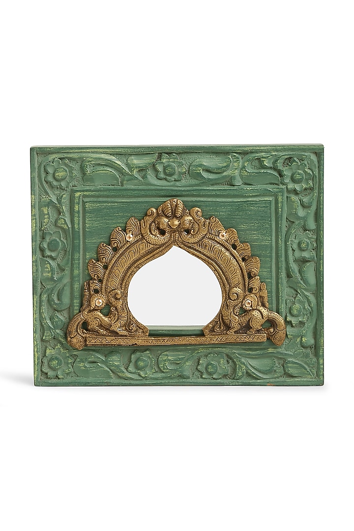 Olive Green & Antique Gold Mango Wood Rustic Mirror by Amoliconcepts at Pernia's Pop Up Shop