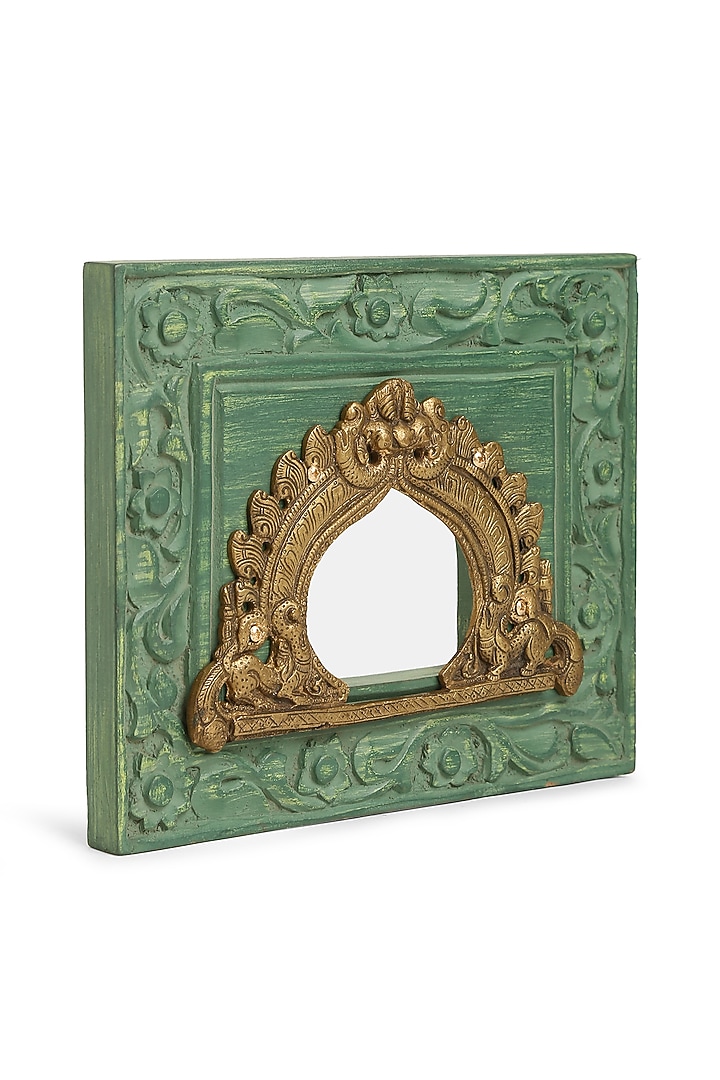 Olive Green & Antique Gold Mango Wood Rustic Mirror by Amoliconcepts at Pernia's Pop Up Shop