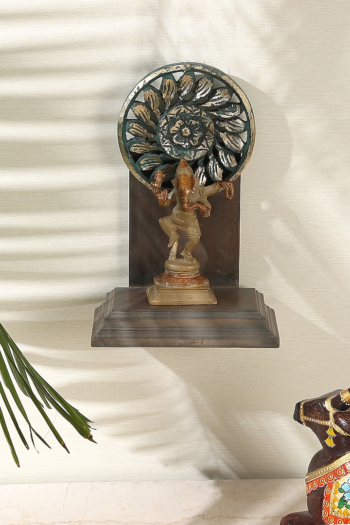 Green & Gold Mango Wood Antique Showpiece by Amoliconcepts