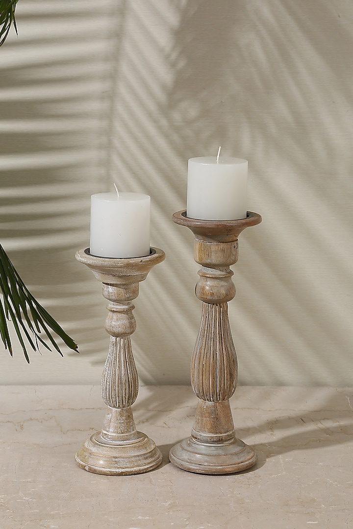 Natural White Mango Wood Candle Holder (Set of 3) Design by