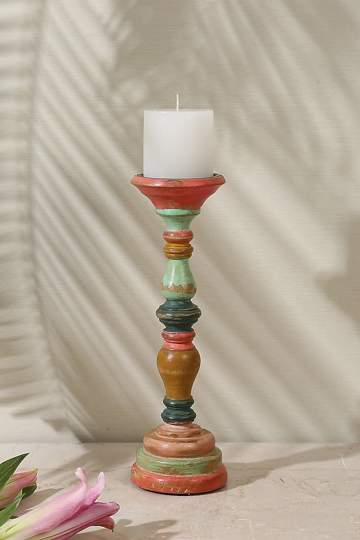 Multi-Colored Mango Wood Candle Holder by Amoliconcepts