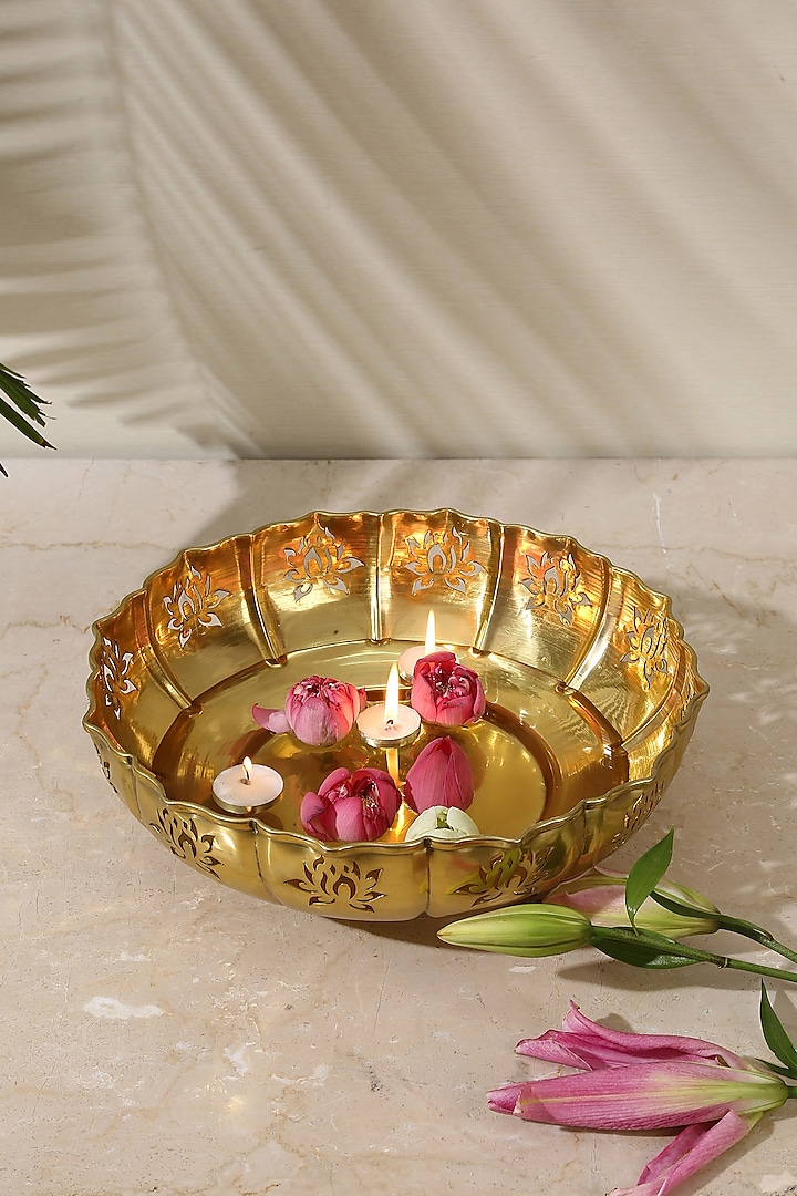 Gold Iron Decorative Urli by Amoliconcepts