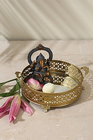 Matte Gold Iron Round Platter by Amoliconcepts
