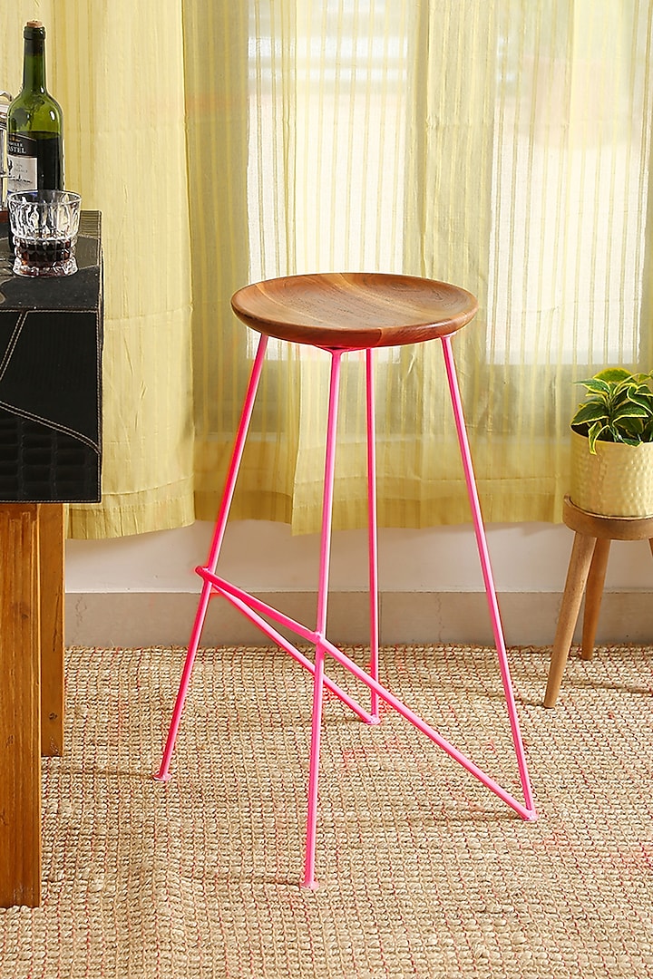 Pink Iron & Wooden Bar Stool by Amoliconcepts