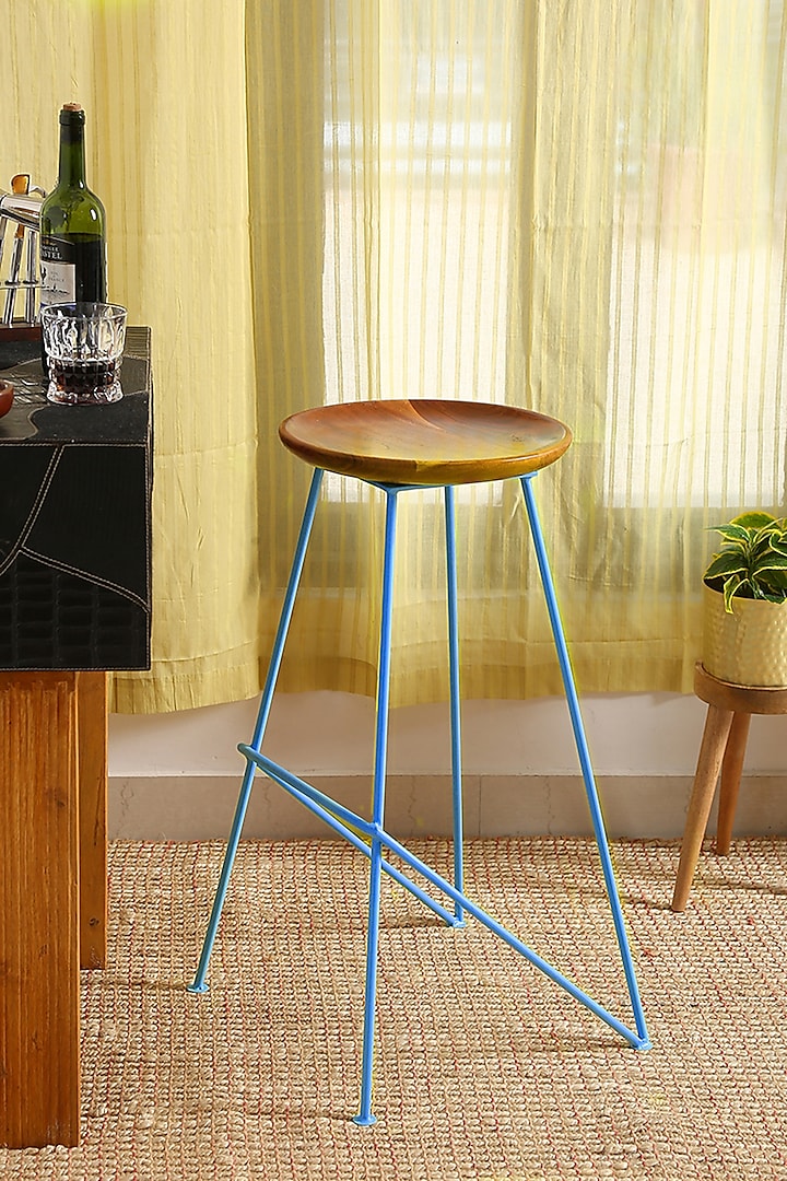 Blue Iron & Wooden Bar Stool by Amoliconcepts