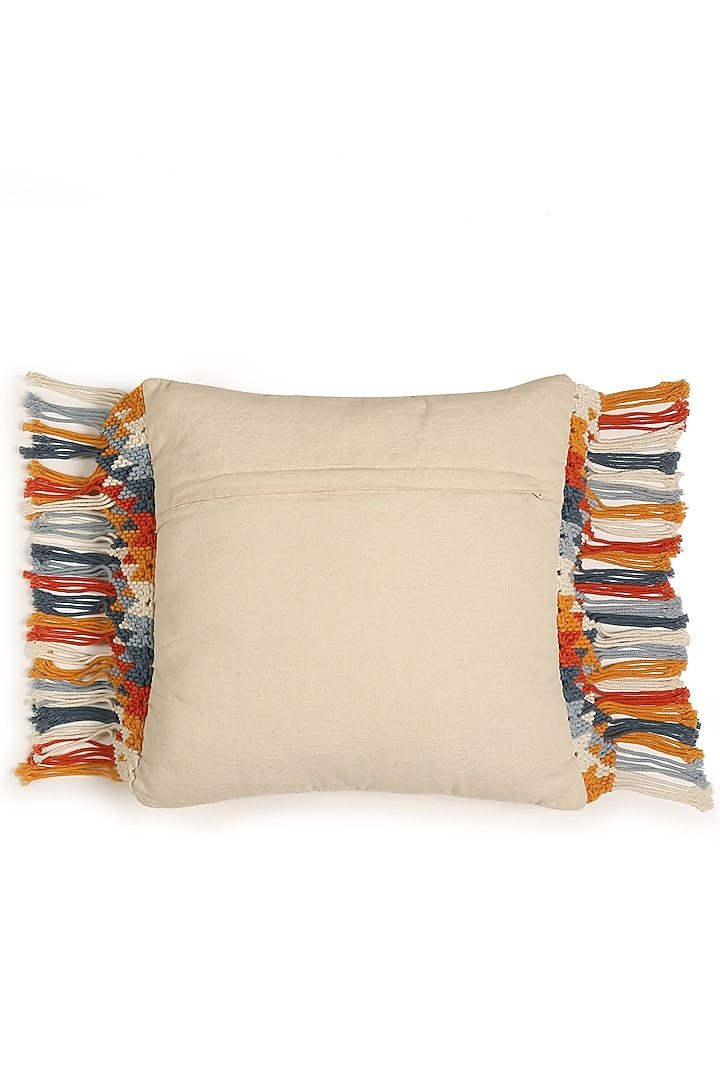 Off-White Cotton Cushion Cover With Tassels by Amoliconcepts at Pernia's Pop Up Shop
