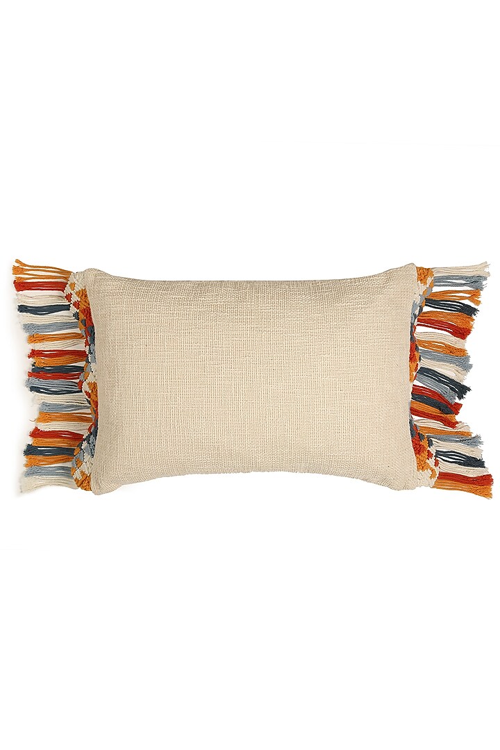 Off-White Cotton Cushion Cover With Tassels by Amoliconcepts at Pernia's Pop Up Shop