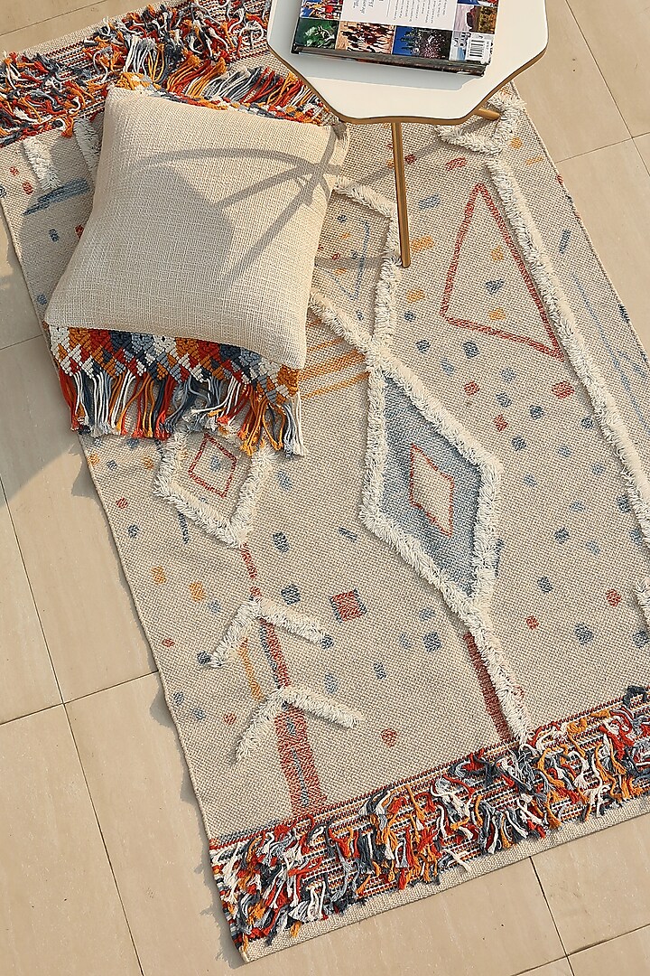 Multi-Colored Cotton Rug With Tassels by Amoliconcepts