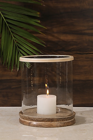 White Glass & Wood Hurricane by Amoliconcepts