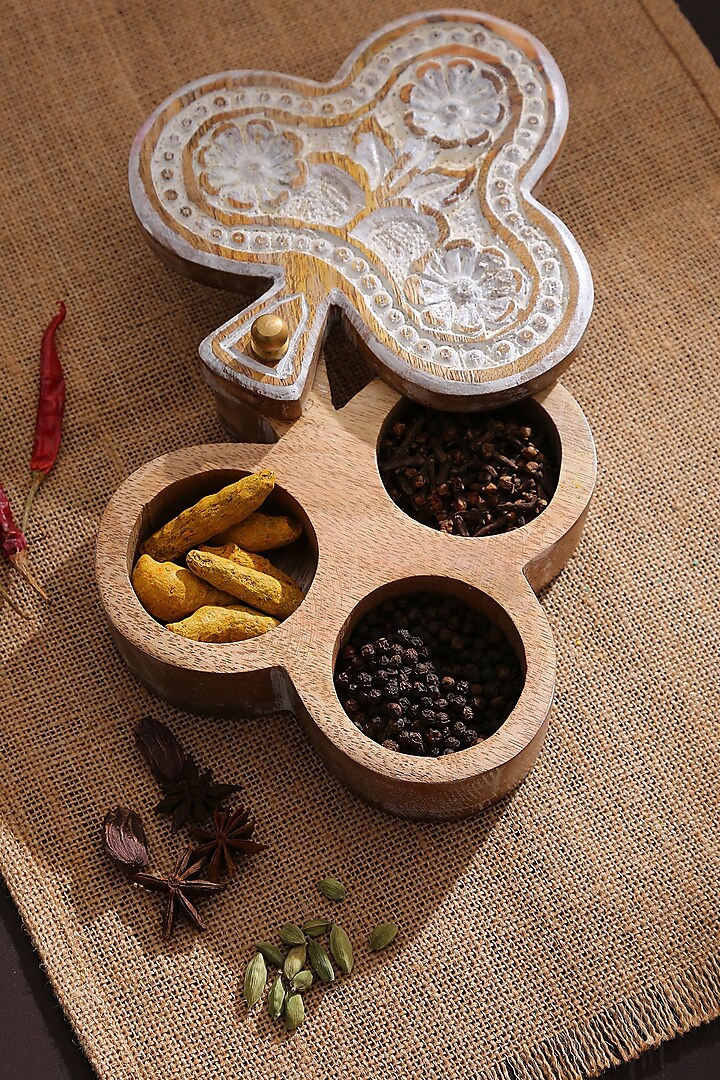 White Wood Handcrafted Spice Box by Amoliconcepts