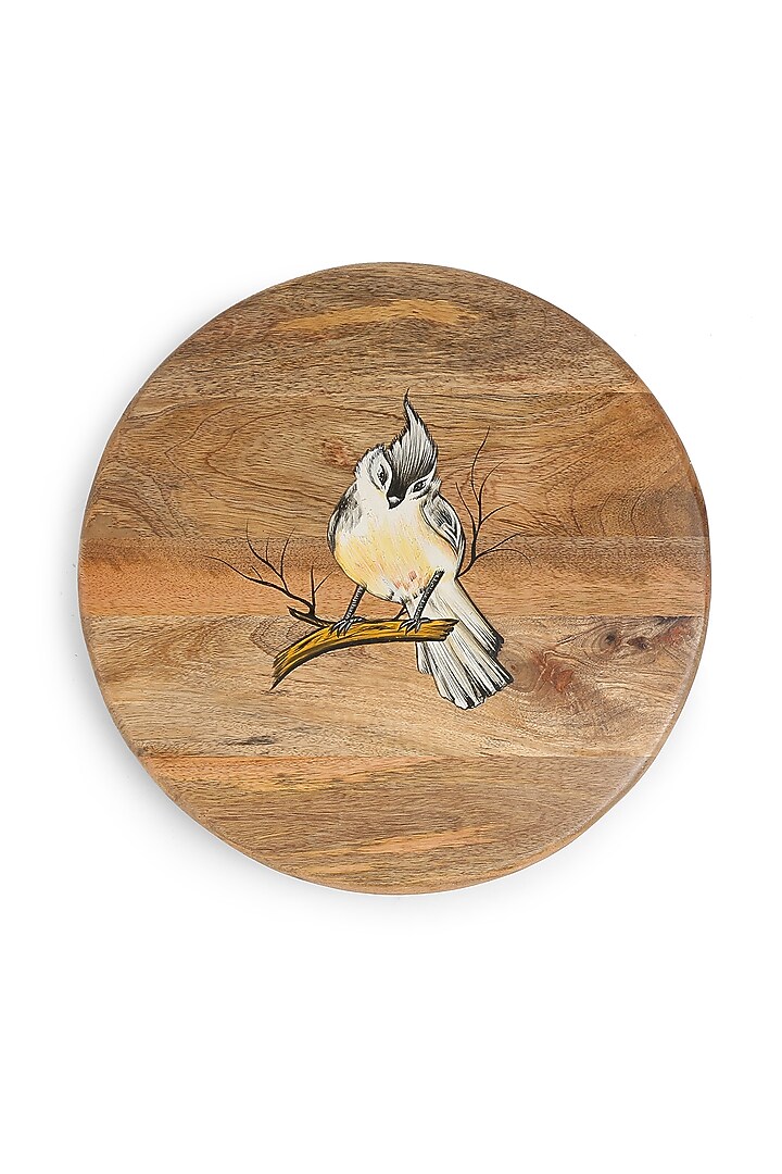 Natural Brown Mango Wood Bird Hand Painted Lazy Susan Platter by Amoliconcepts at Pernia's Pop Up Shop